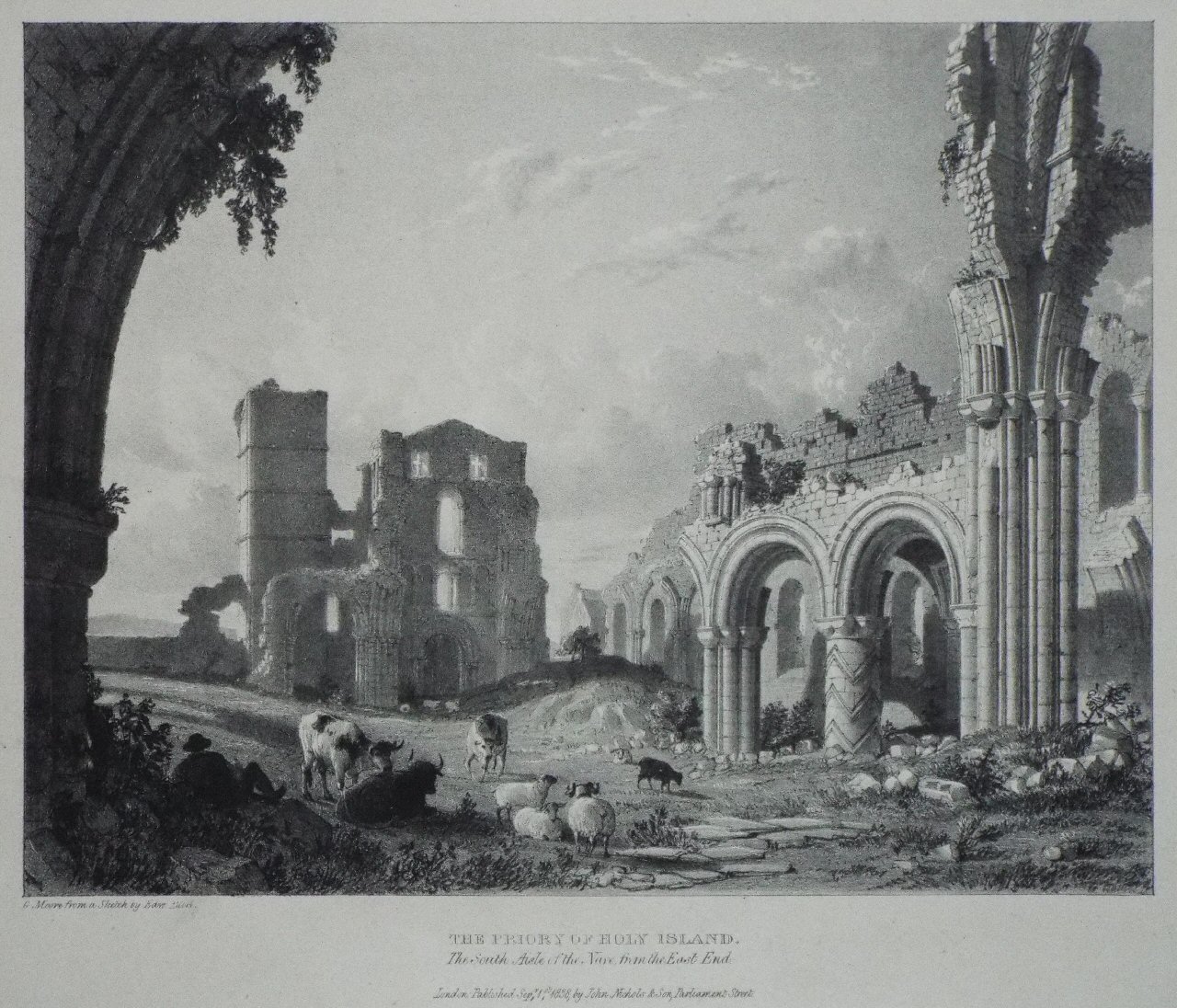 Lithograph - The Priory of Holy Island. The South Aisle of the Nave, from the East EndHoly Island